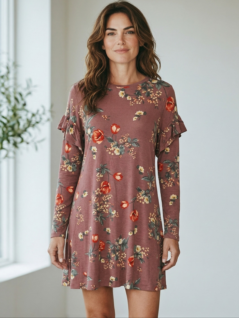 Love Fire Purple Long Sleeve Crew Neck Dress